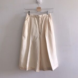 Vtg Silk High Waisted Cream Cuffed Pleated Wide Leg Culottes Shorts Lined Sz 4